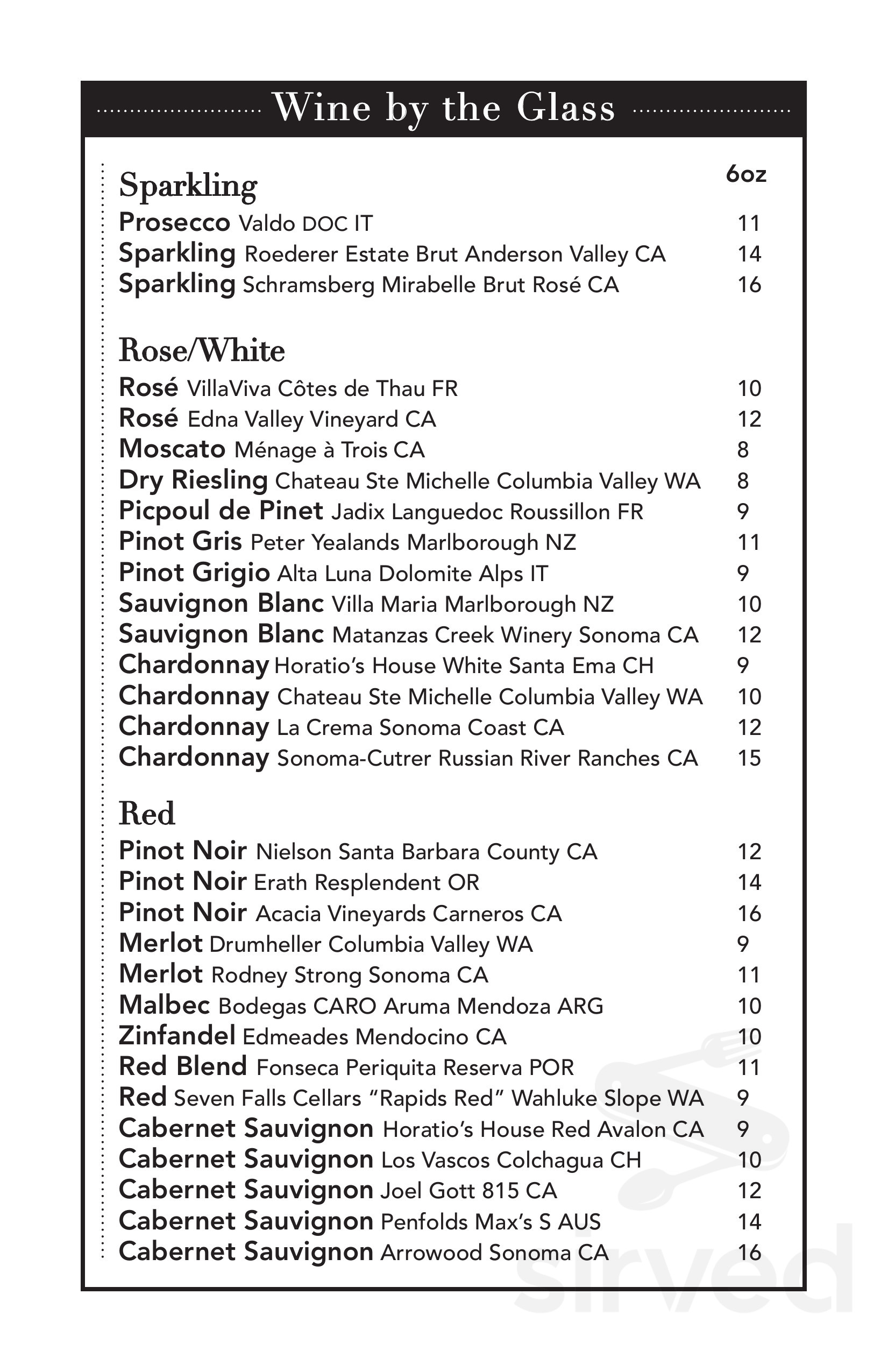 Horatio's menu in San Leandro, California, USA