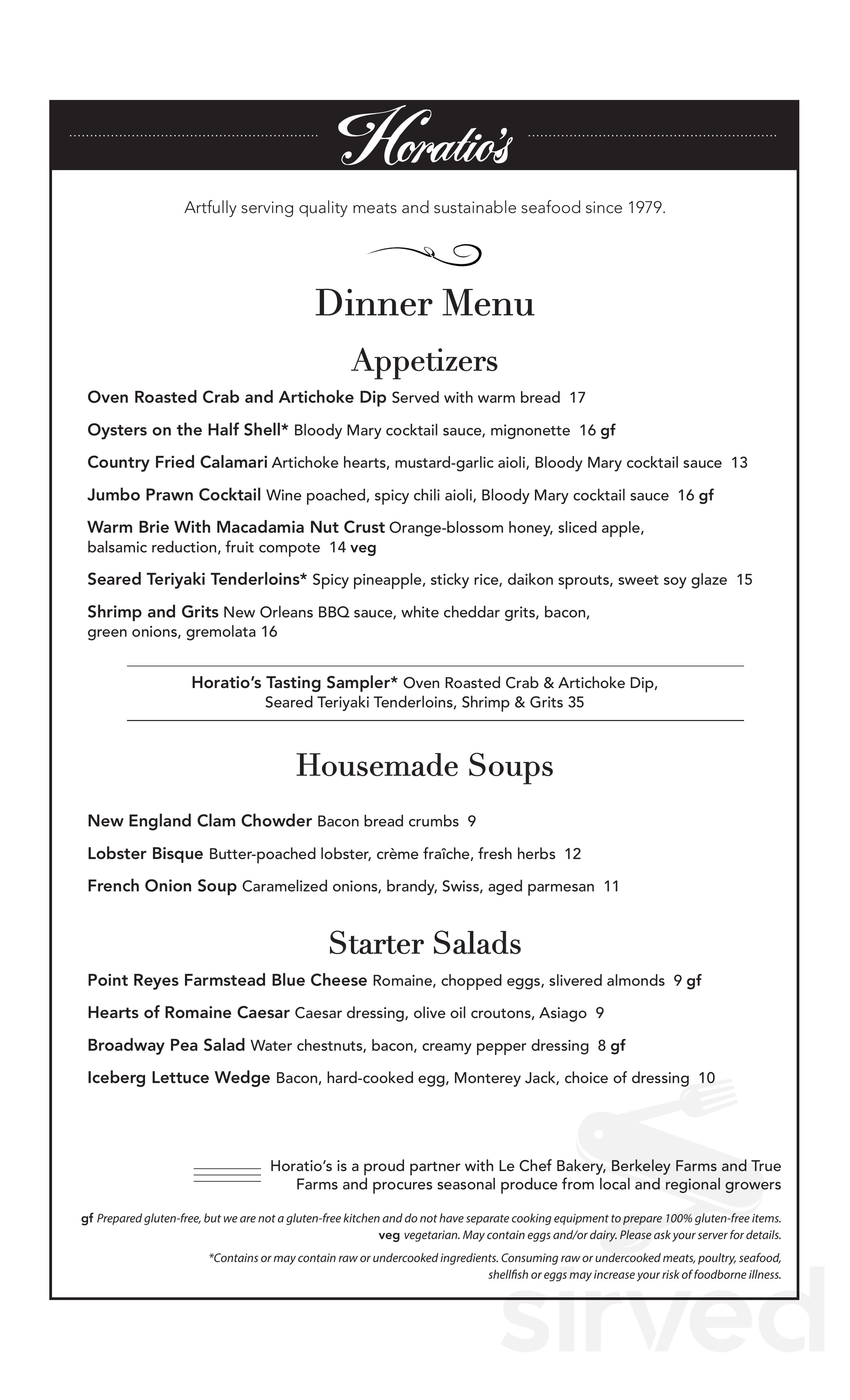 Horatio's menu in San Leandro, California, USA