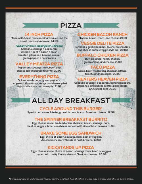 Valley Pub menu in West Des Moines, Iowa, USA