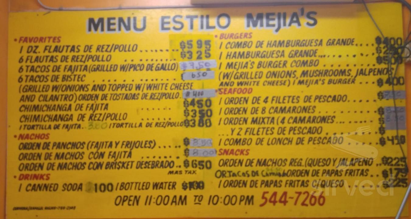 Mejia s Easy To Go menu in Brownsville Texas USA