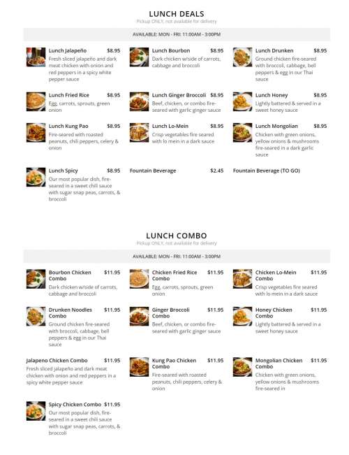 WokChow Fire Seared Asian menu in Knoxville, Tennessee, USA