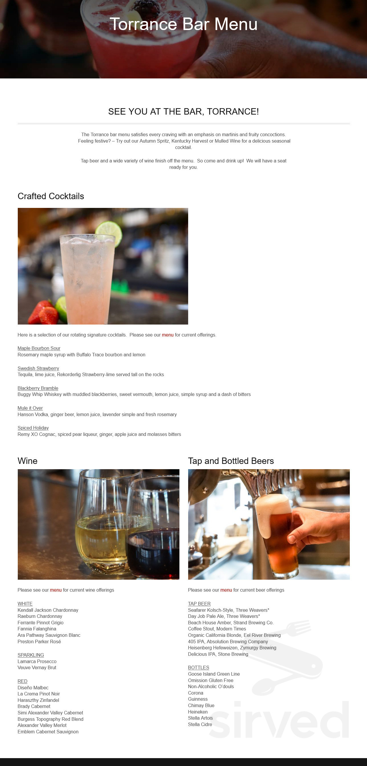 Truxton's American Bistro menu in Santa Monica, California, USA
