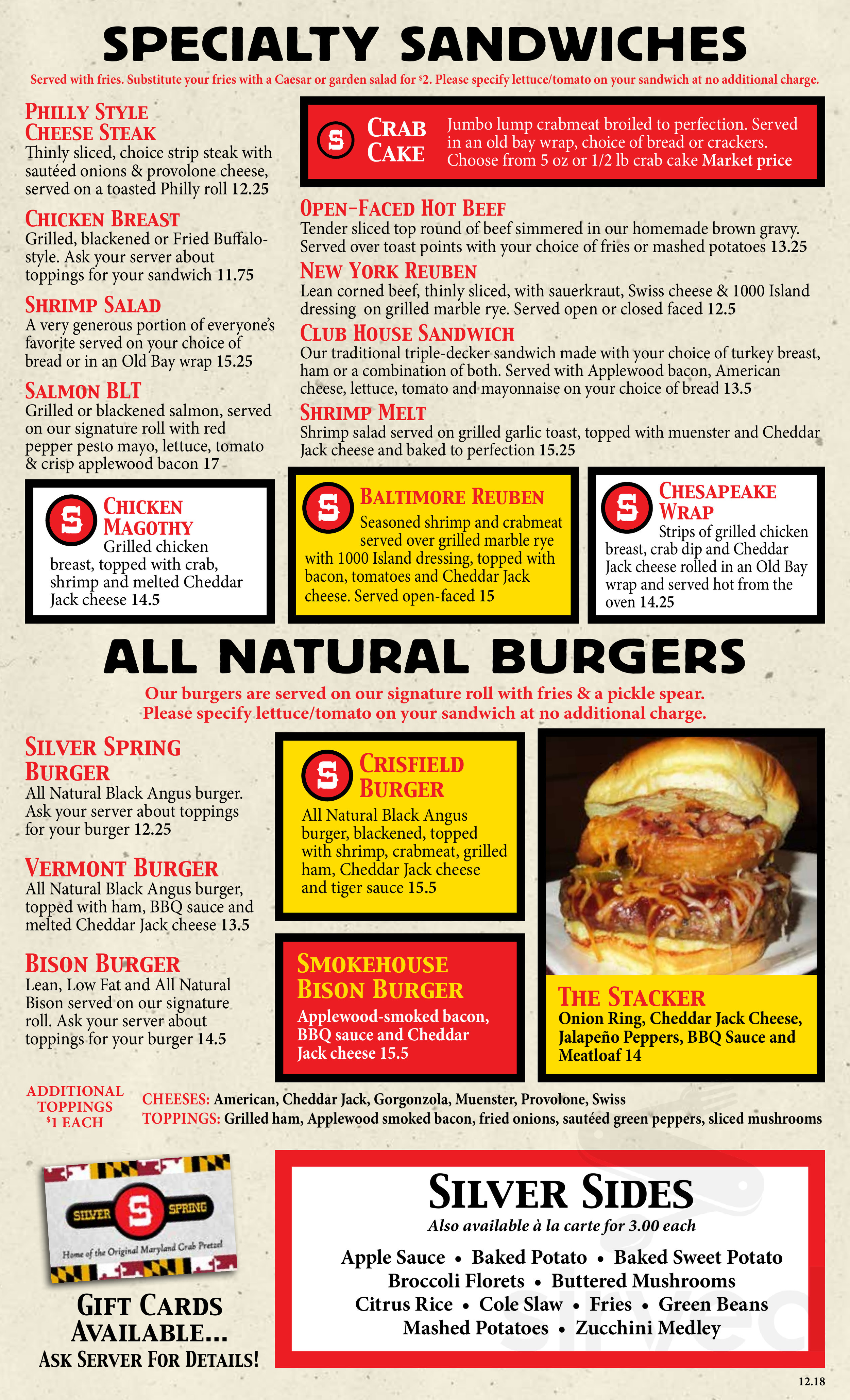Menu for Silver Spring Mining Company in Nottingham, MD | Sirved