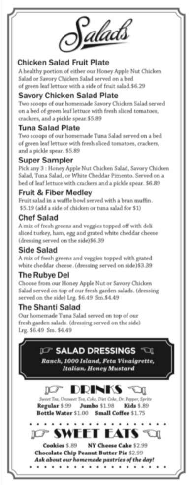 Cafe 212 menu in Tupelo, Mississippi, USA