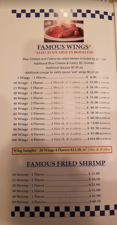 Joe's Famous Wings & Wieners menu in Leola, Pennsylvania