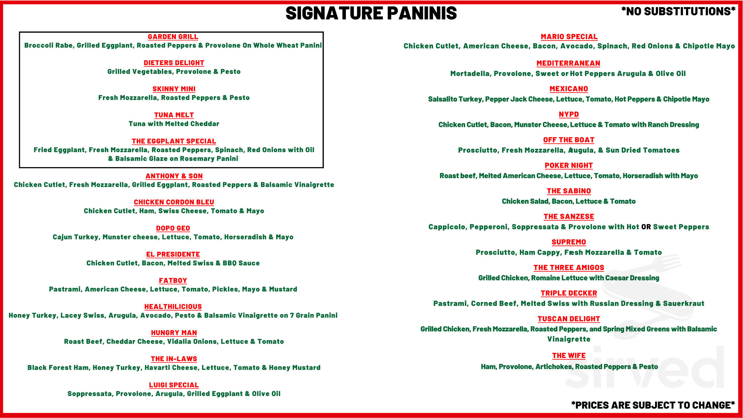 Anthony & Son Panini Shoppe menu in Brooklyn, New York, USA