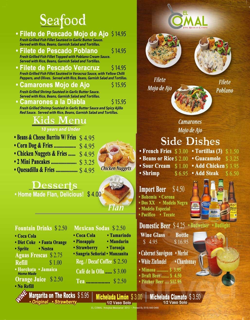 El Comal menu in Chula Vista, California, USA