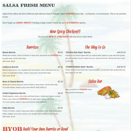 Salsa Fresh Mexican Grill menu in Raleigh, North Carolina, USA