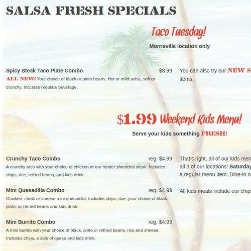 Salsa Fresh Mexican Grill menu in Raleigh, North Carolina, USA