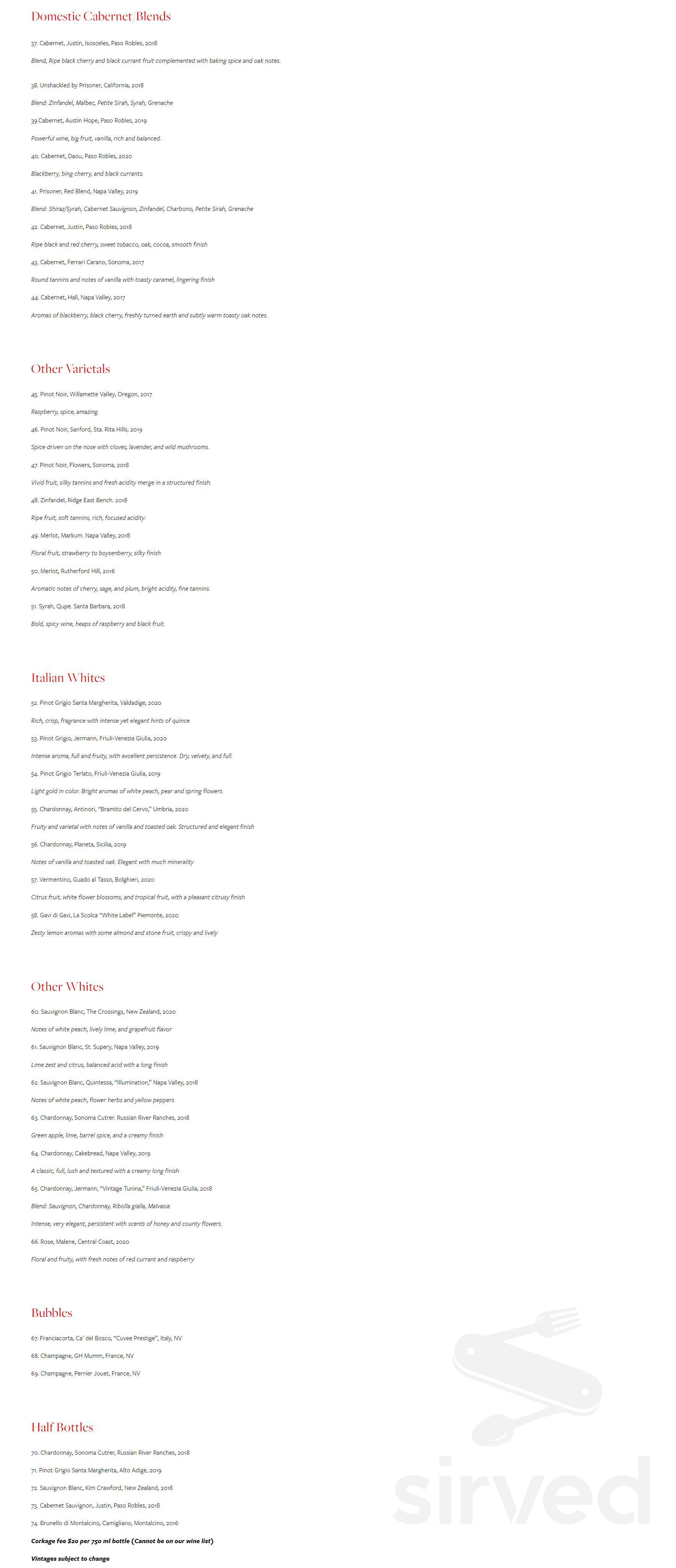 Piccola Osteria menu in Santa Clarita, California, USA