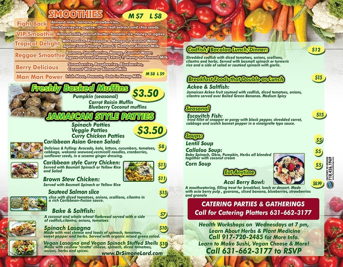 Mother Earth Juice Bar & Health Food Cafe menu in Queens, New York, USA