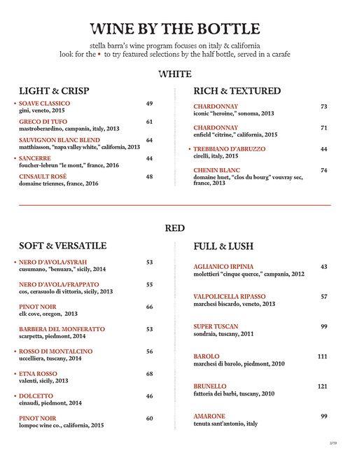 Stella Barra Pizzeria & Wine Bar menu in Chicago, Illinois, USA