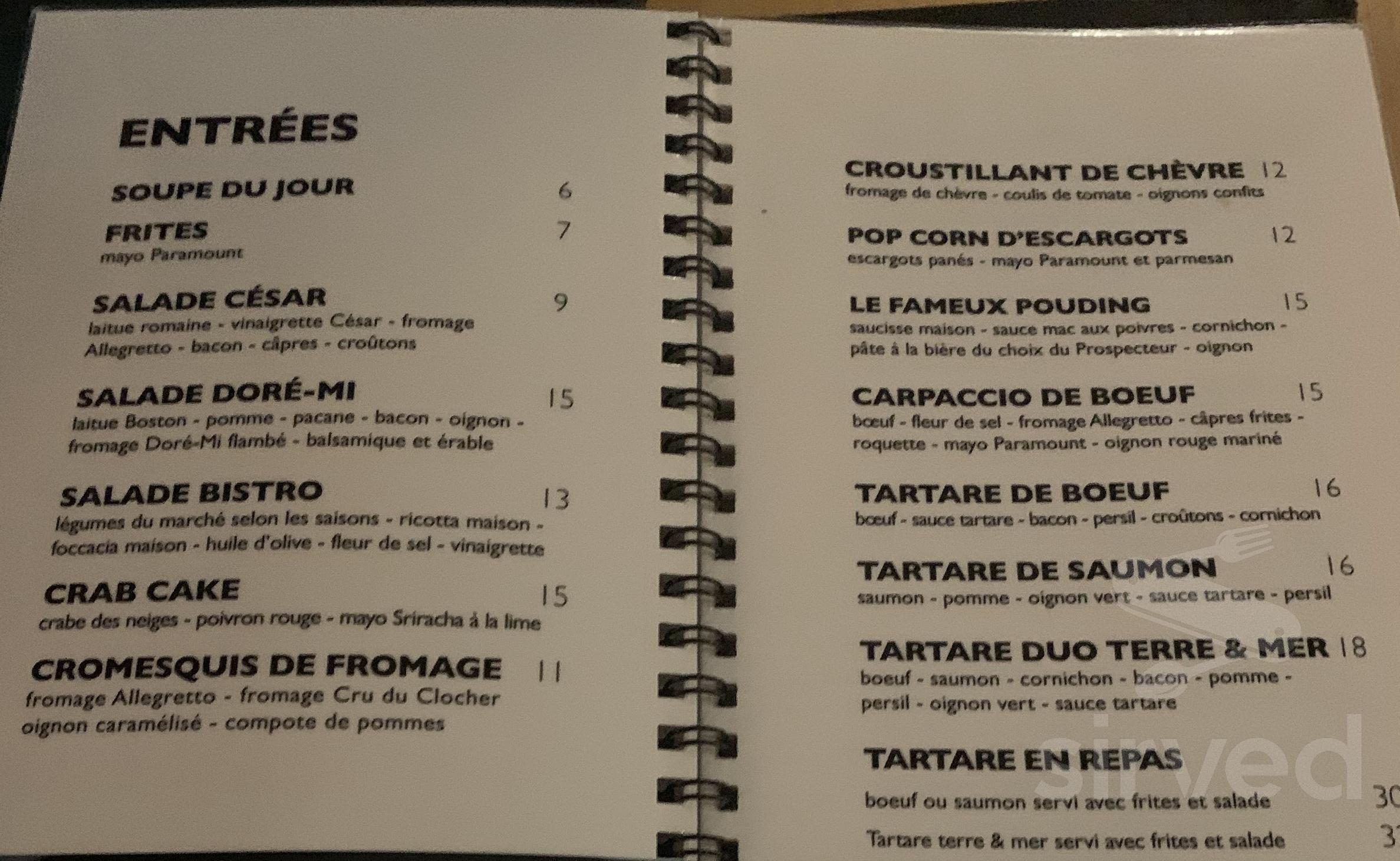 Scene Paramount menu in RouynNoranda, Quebec, Canada
