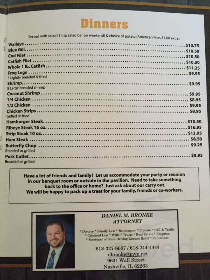 Eagle Nest menu in Addieville, Illinois, USA