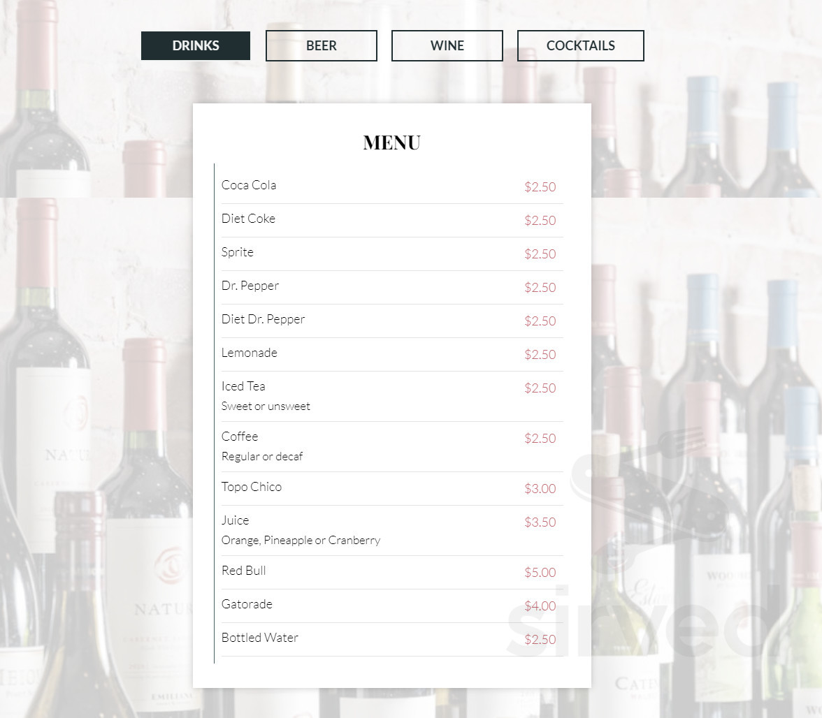 The Bunker Bar and Grille menu in Lago Vista, Texas, USA