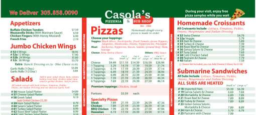Menu for Casola's Pizzeria & Sub Shop in Miami, FL | Sirved
