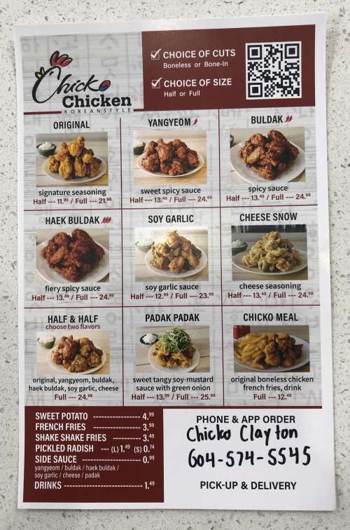 chicko chicken menu