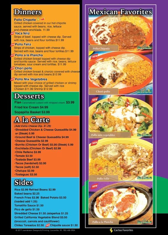 Yellow Cactus Menu In Floyds Knobs Indiana Usa