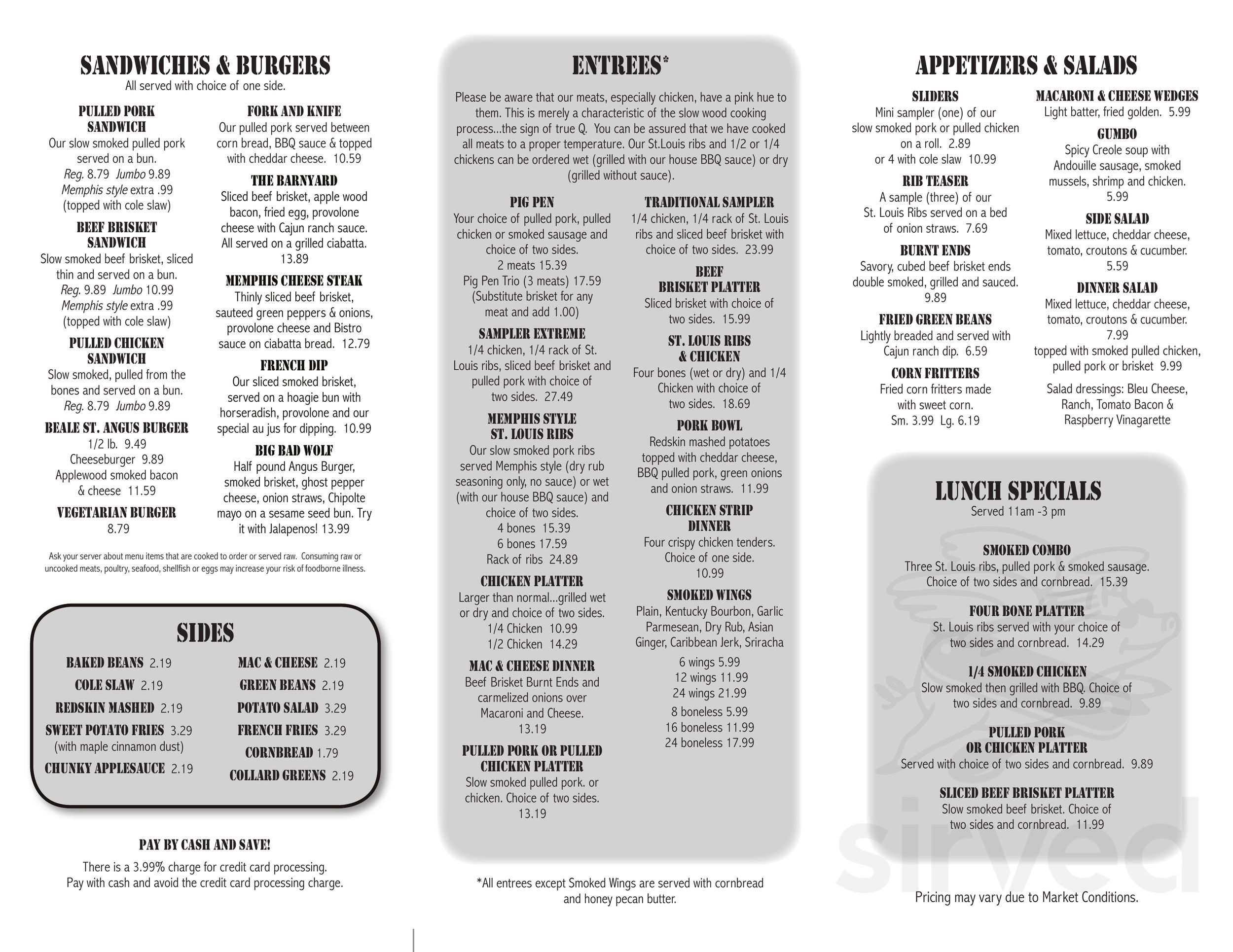 Beale Street Smokehouse BBQ menu in Fenton, Michigan, USA
