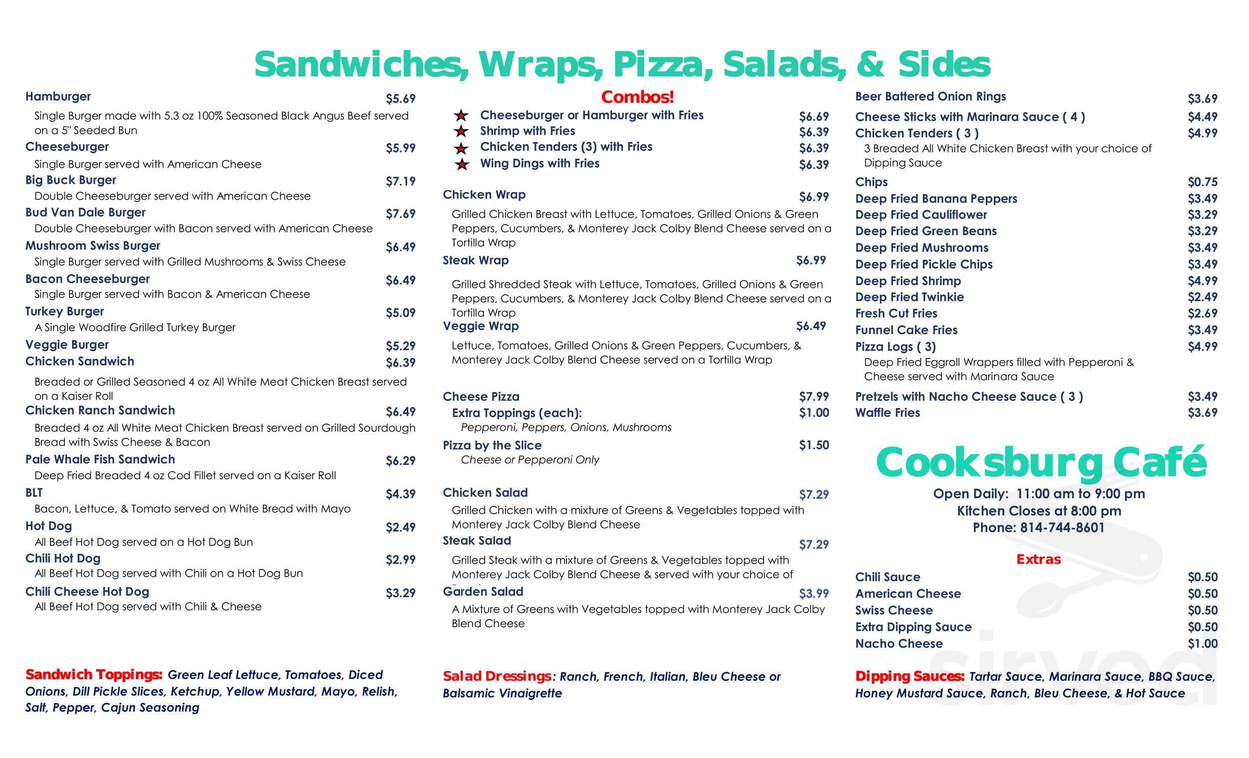 Cooksburg Cafe menus in Cooksburg, Pennsylvania, United States