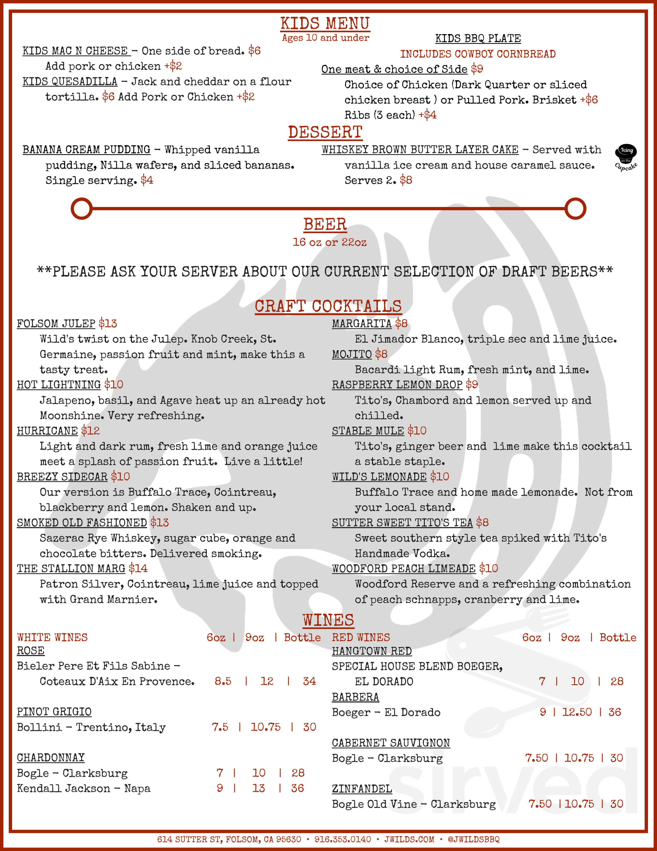 J. Wild's Burgers & BBQ menus in Folsom, California, United States