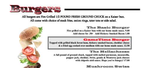 Menu for GameTime SportsBar & Grill in Lebanon, OR | Sirved