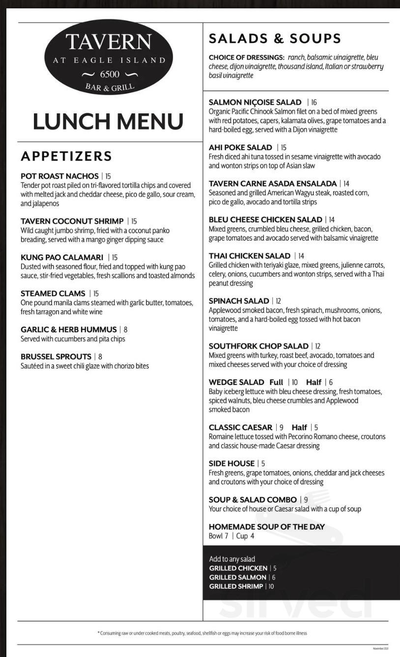 Tavern at Eagle Island menu in Meridian, Idaho, USA