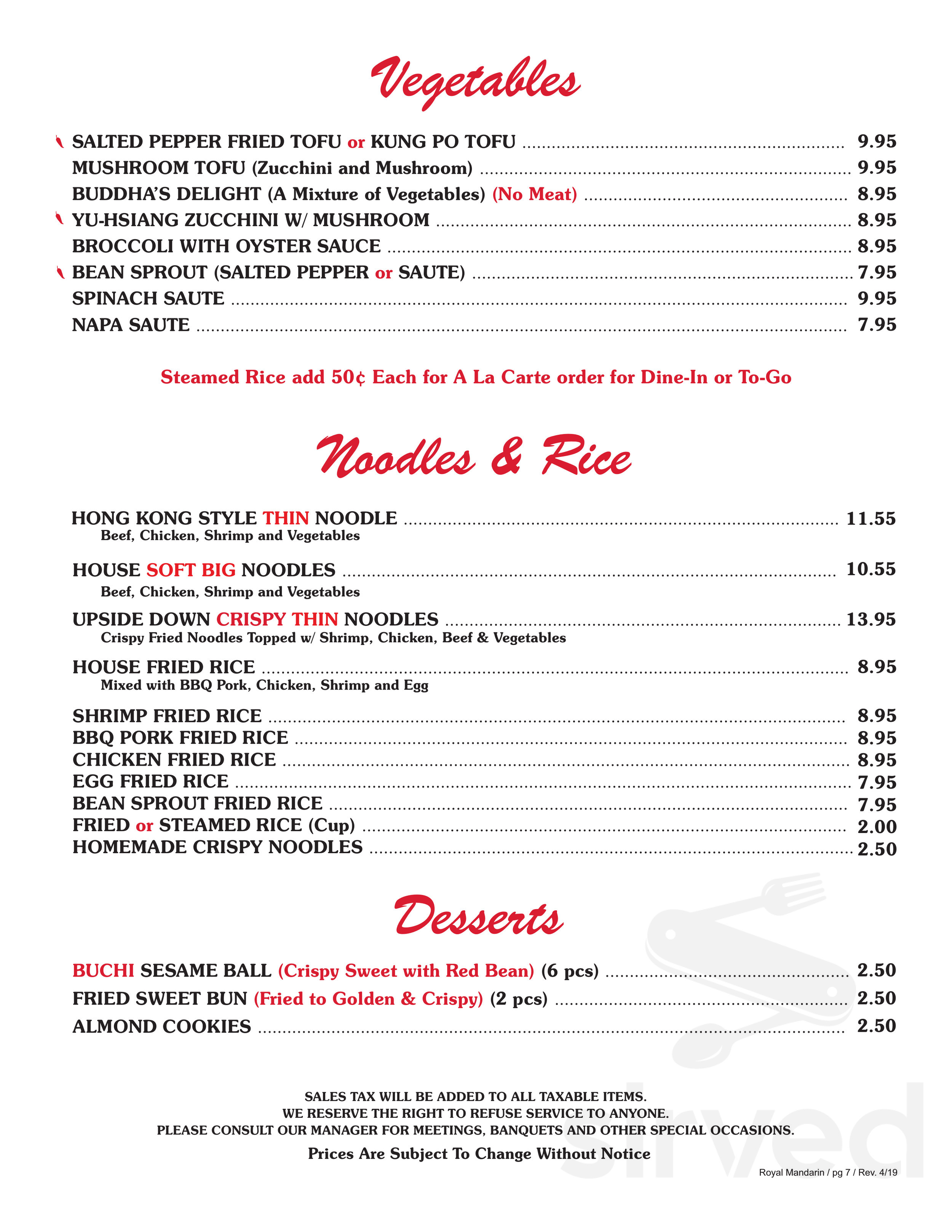 Royal Mandarin menu in National City, California