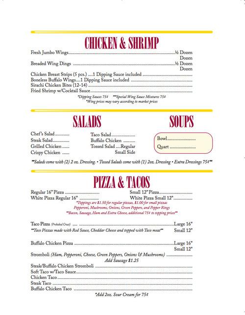 Smiley's Place menu in St Michael, Pennsylvania, USA