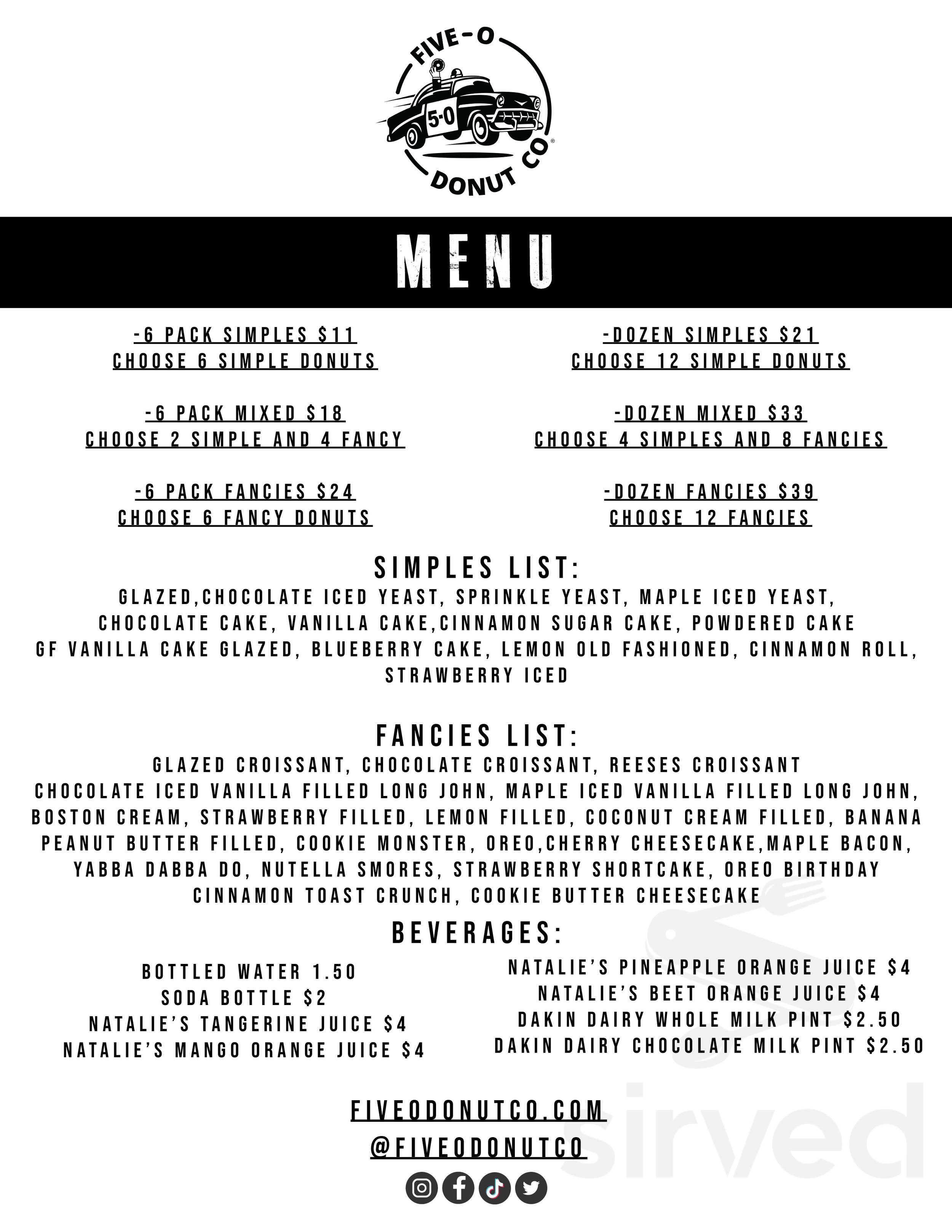 FiveO Donut Co South Trail menu in Sarasota, Florida, USA