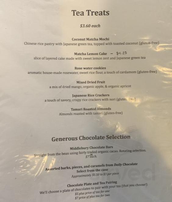 Stone Leaf Teahouse menus in Middlebury, Vermont, United States