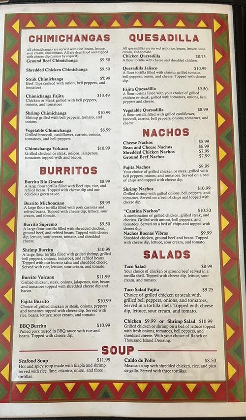 Buenas Vibras Mexican Restaurant menu in St Clair, Missouri, USA
