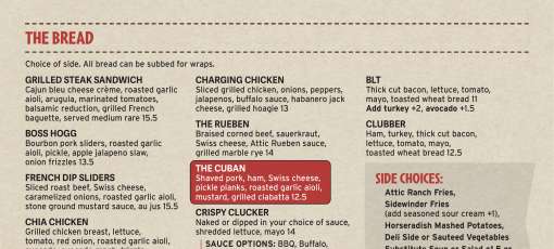 Menu for The Attic Bar and Grill West in Sioux Falls, SD | Sirved