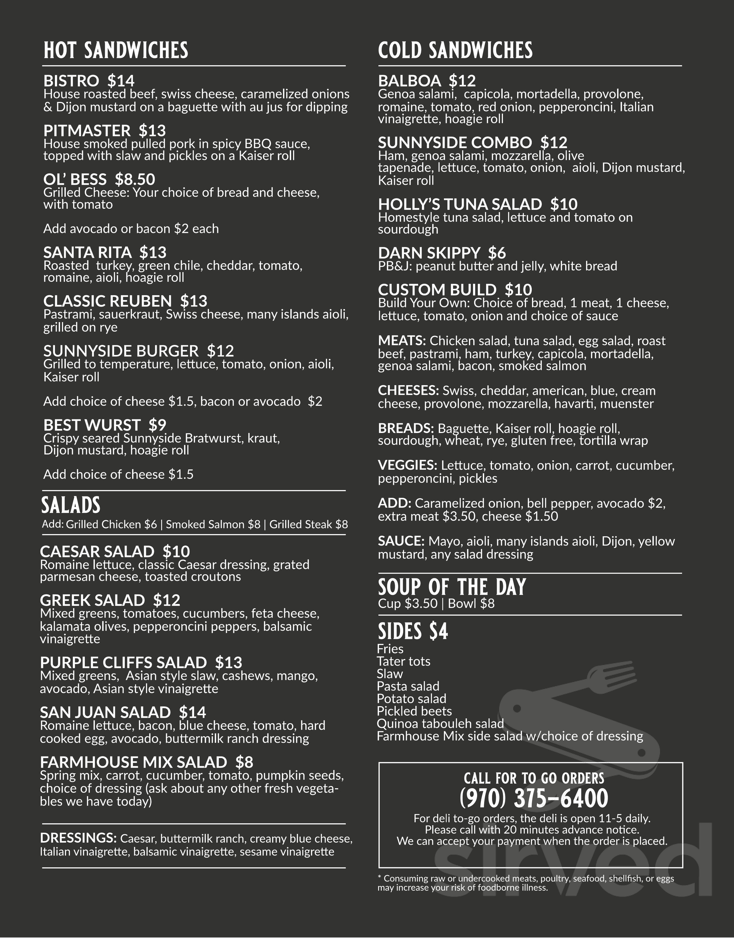 Sunnyside Farms Market menu in Durango, Colorado, USA