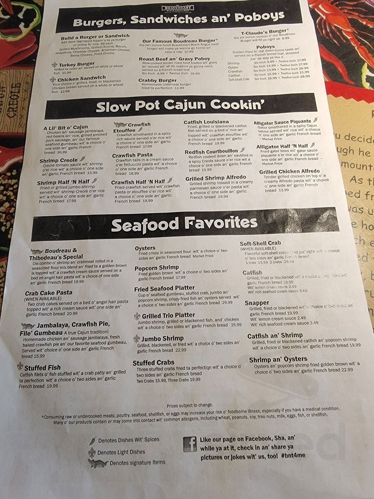 Menu for Boudreaux Seafood - The largest supplier of crawfish in the in ...