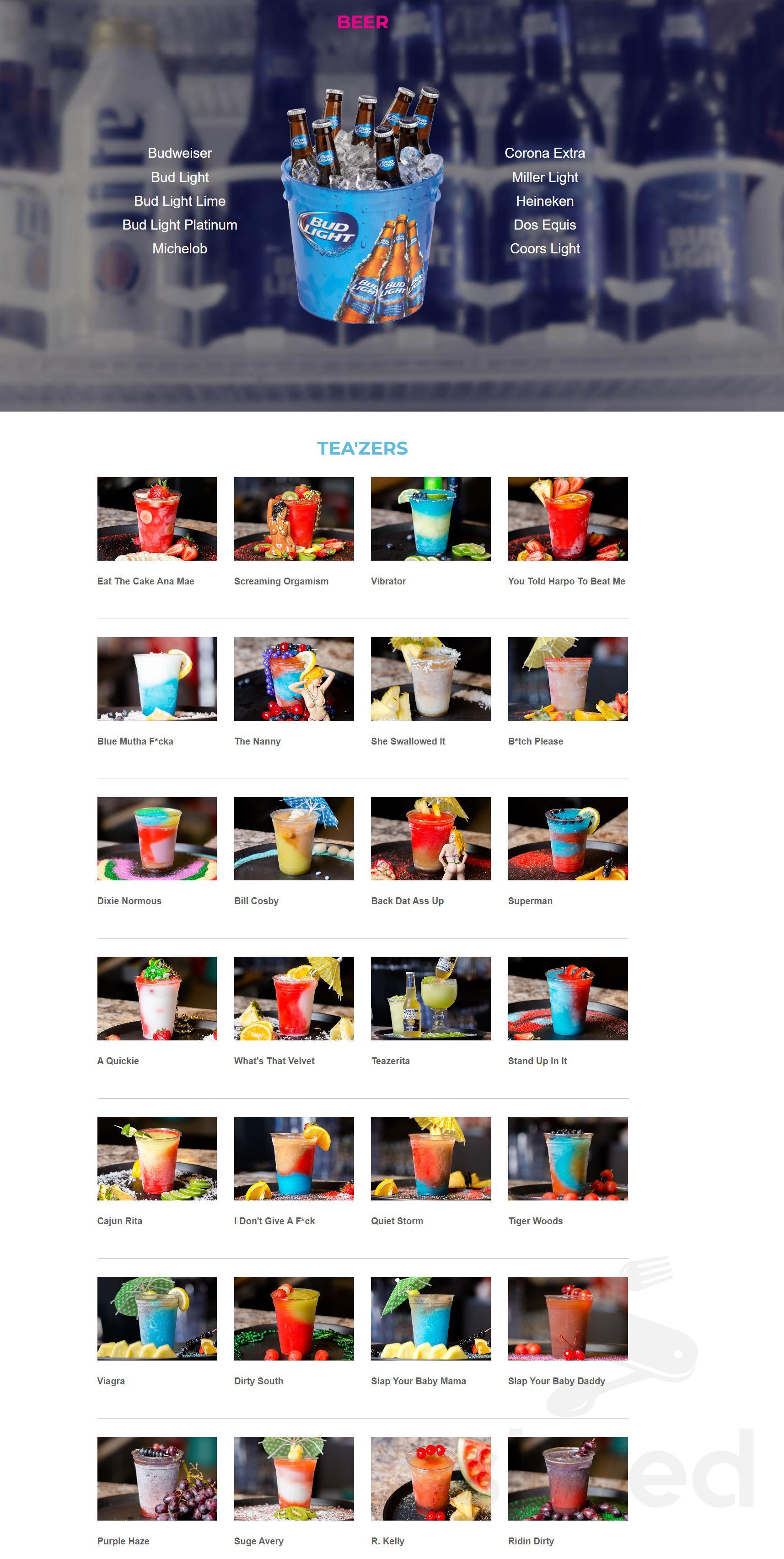 Menu for Tea'ze Daiquiri Lounge in Missouri City, Texas, United States