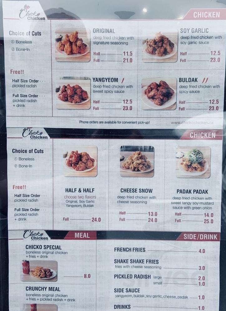 chicko chicken menu