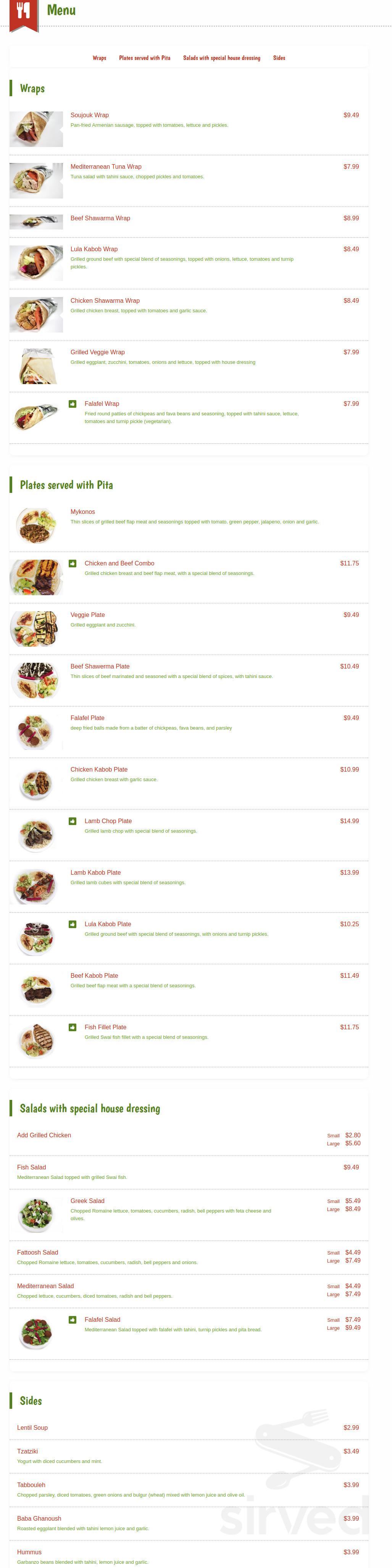 Pitas To Go menu in Baldwin Park, California