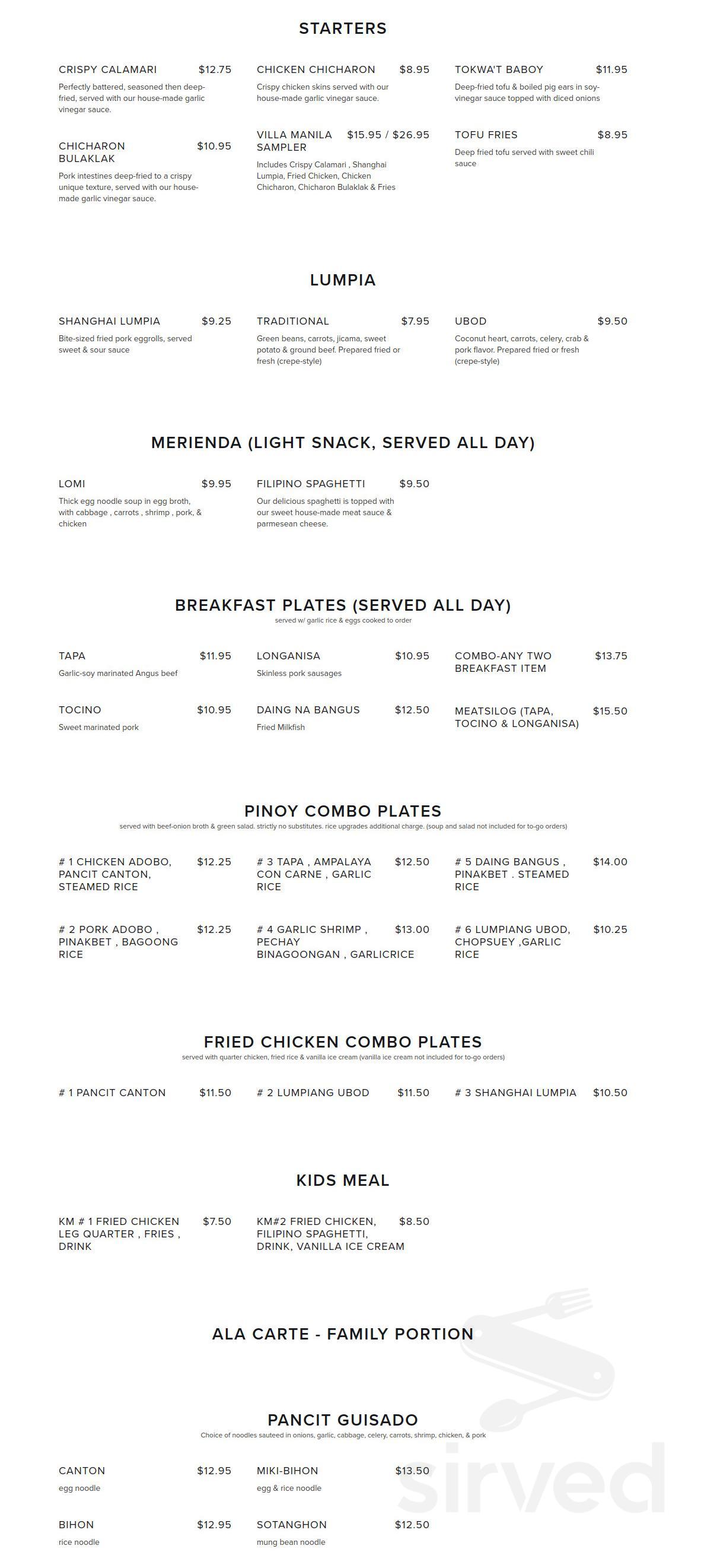 Villa Manila menu in National City, California