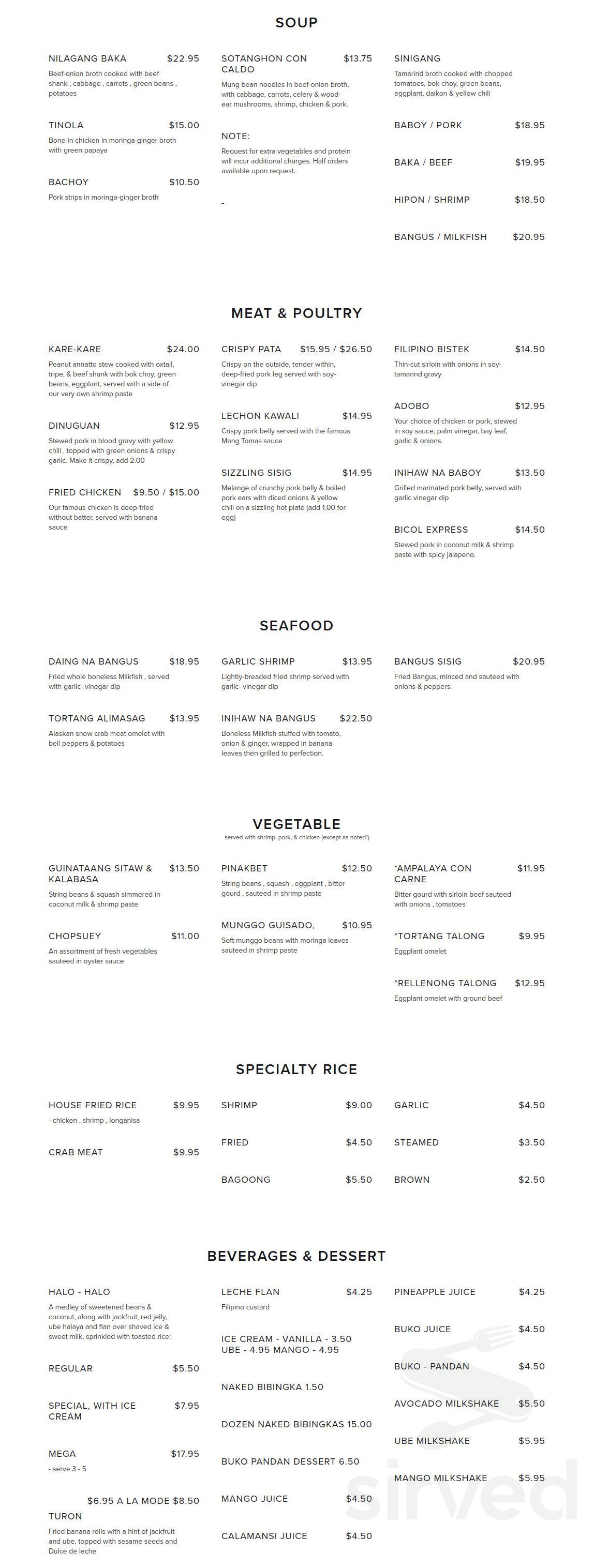 Villa Manila menu in National City, California
