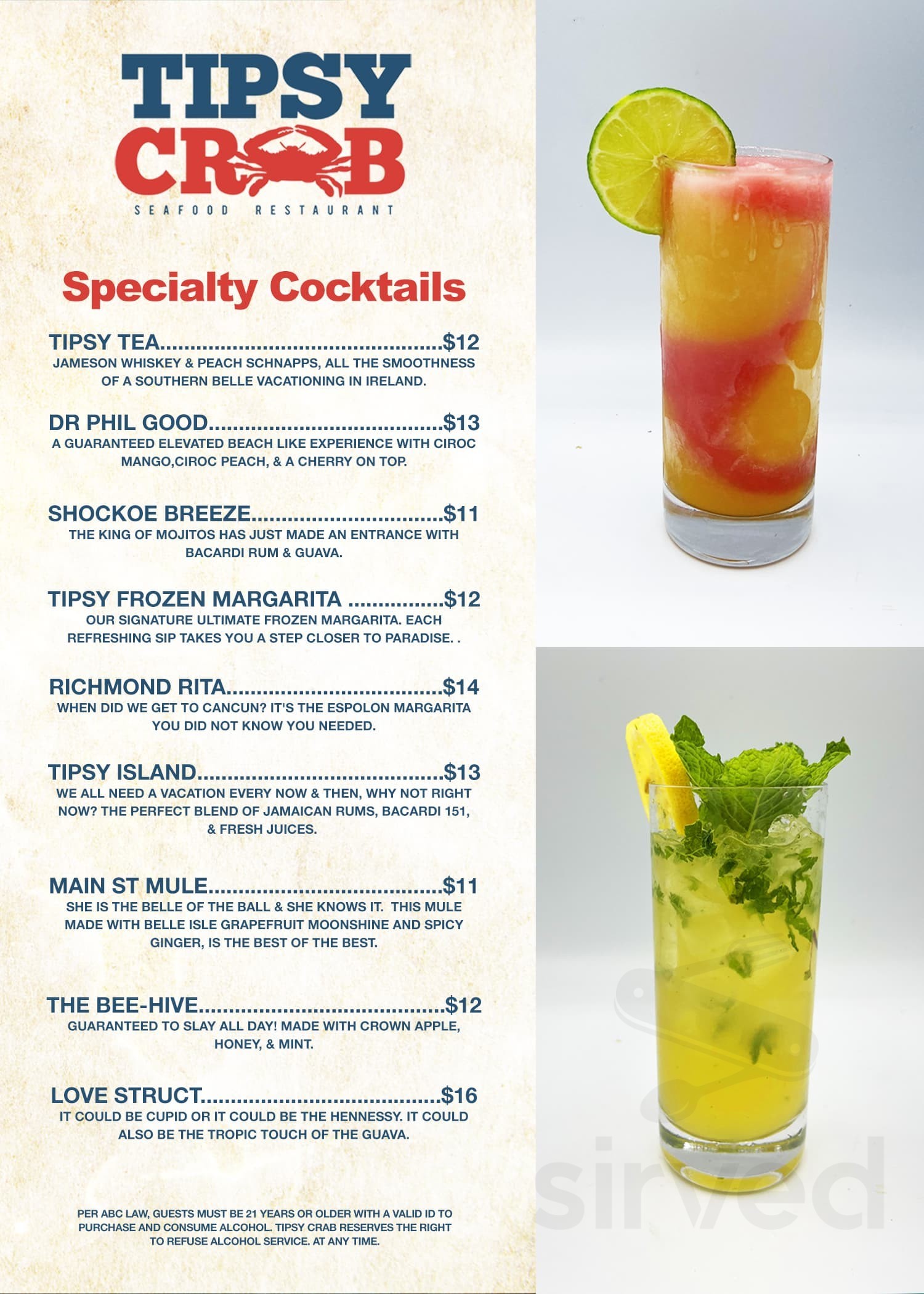 Tipsy Crab Seafood & Bar menu in Richmond, Virginia, USA