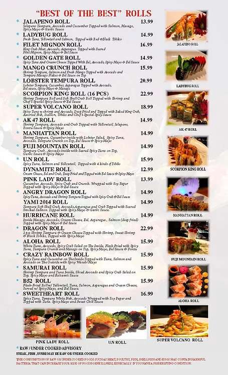 Volcano Steak and Sushi menu in Woodstock, Georgia, USA