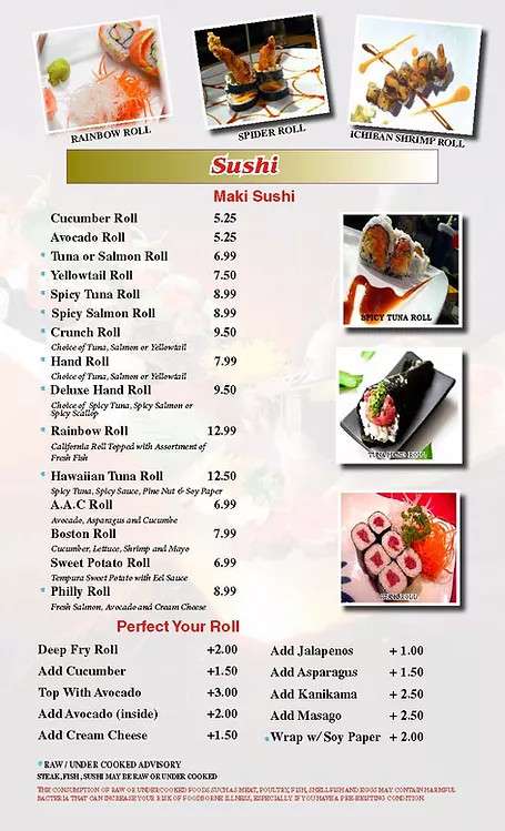 Volcano Steak and Sushi menu in Woodstock, Georgia, USA