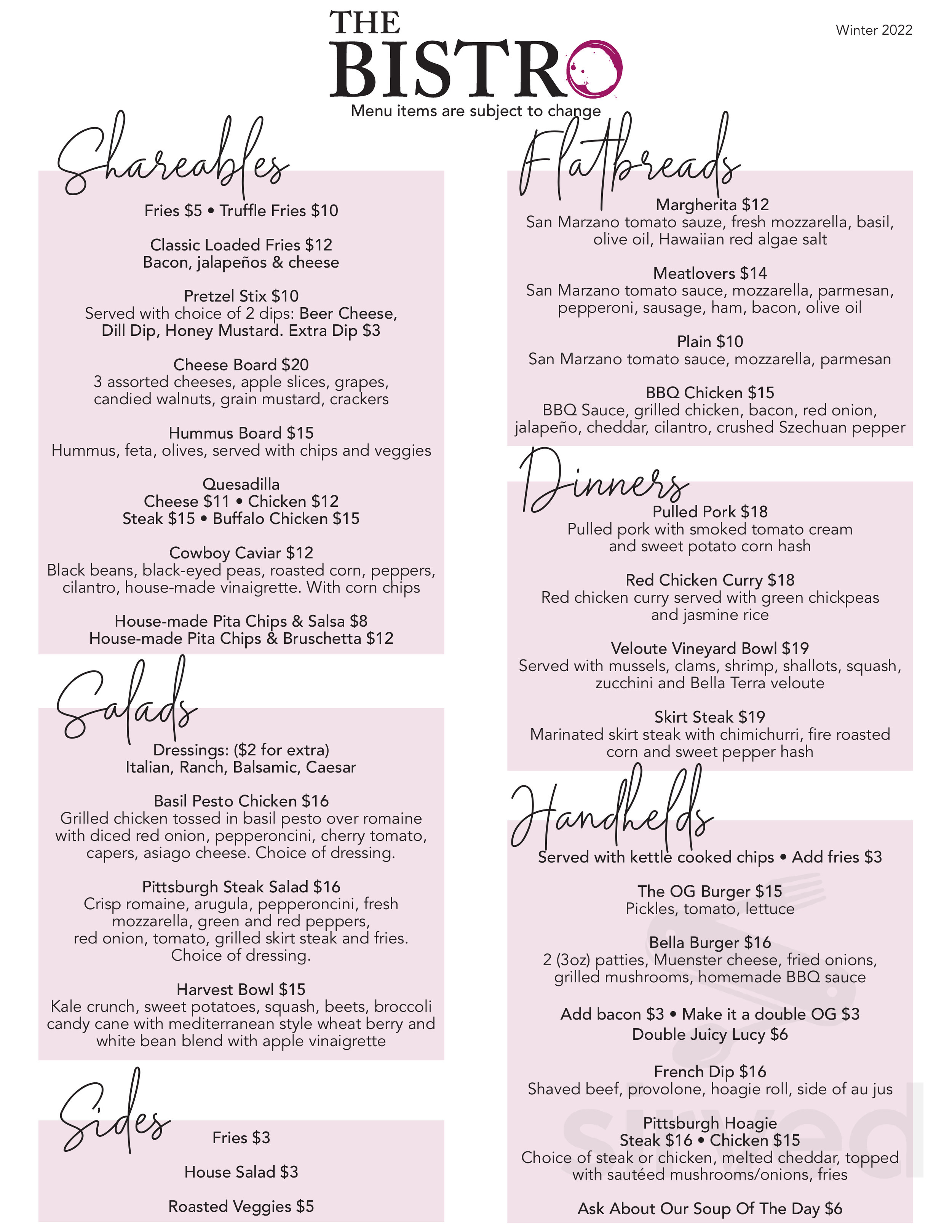 Bella Terra Vineyards menu in Hunker, Pennsylvania, USA