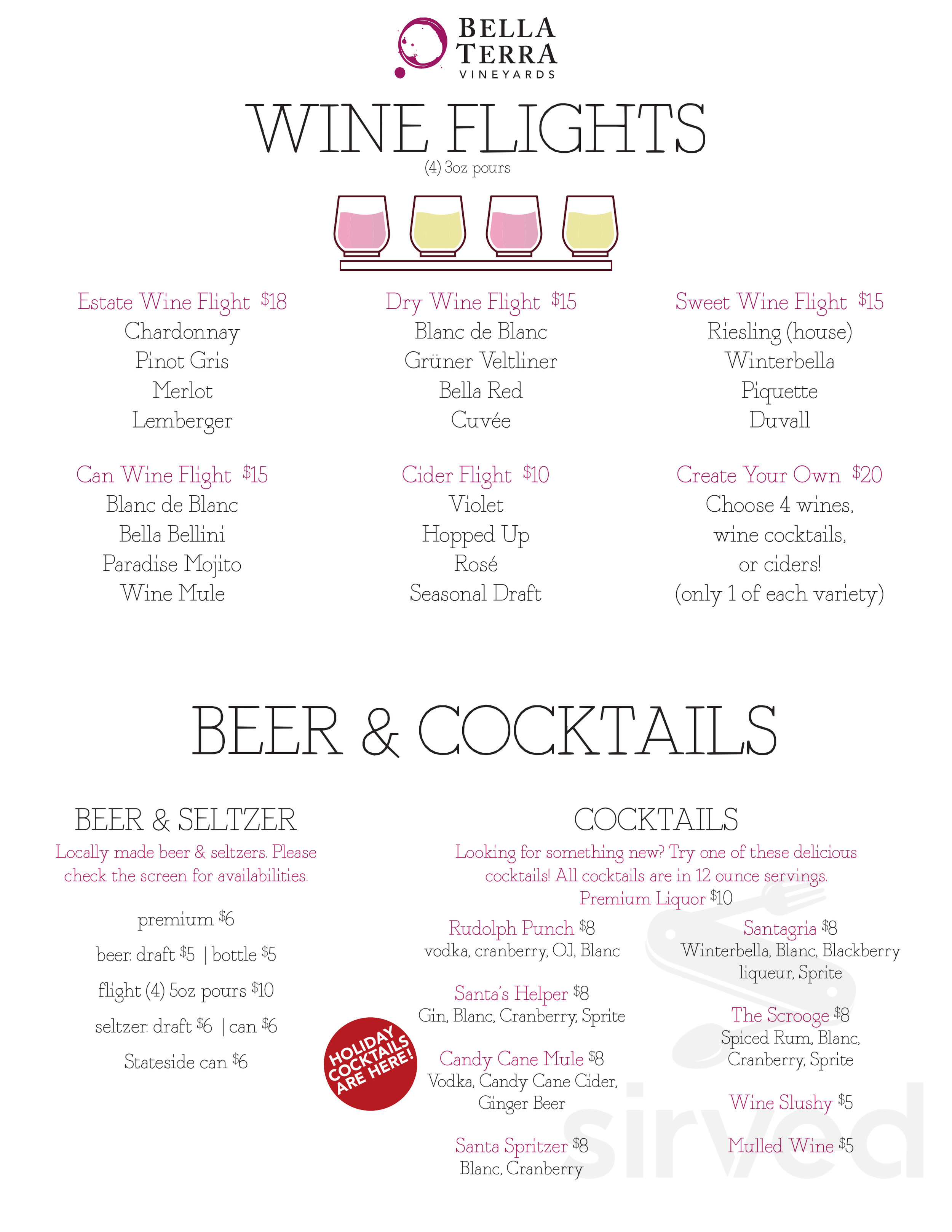Bella Terra Vineyards menu in Hunker, Pennsylvania, USA