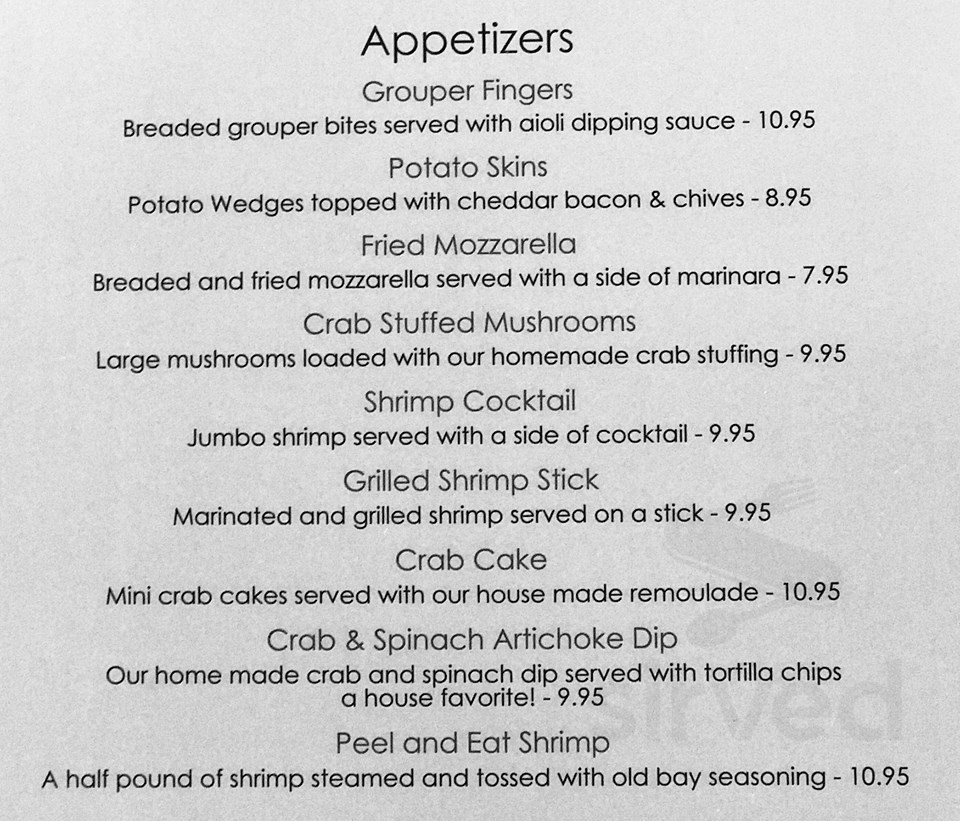 Oceanside 74 Restaurant and Lounge menu in Myrtle Beach, South Carolina