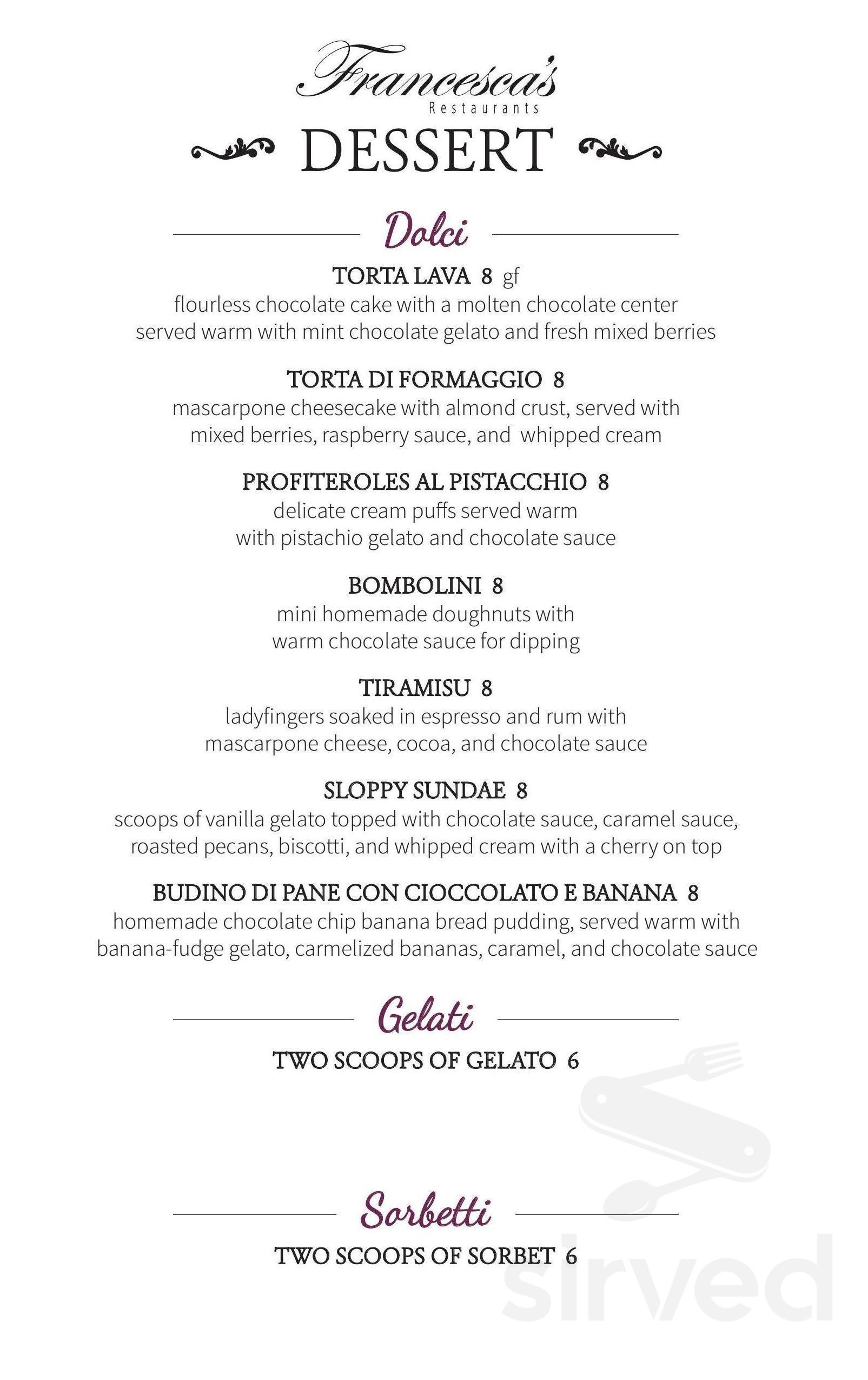 Francesca's menu in Forest Park, Illinois, USA 