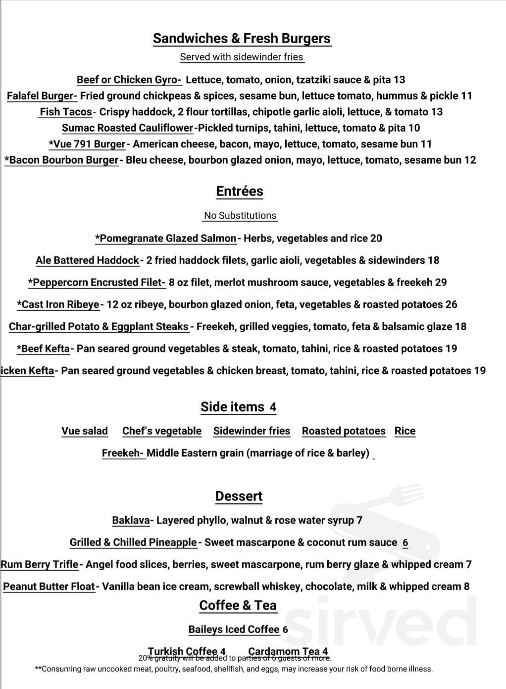 Forest Hills Country Club Vue 791 menu in Middletown, Ohio, USA