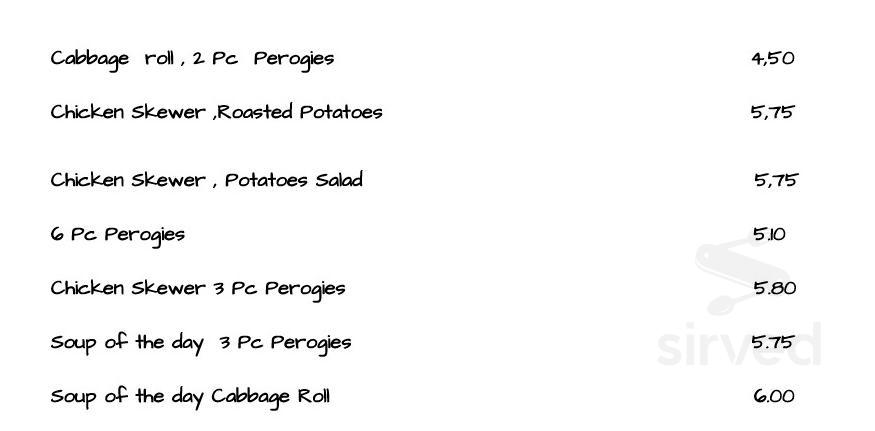 Tatra Bistro lunch menu in Whitby, Ontario