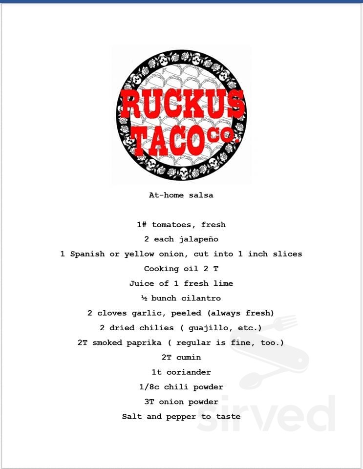 Ruckus Taco Co. menu in Ferndale, Michigan